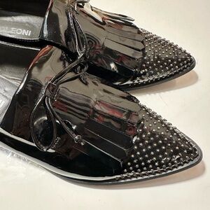 Shiny Black Studded Loafers